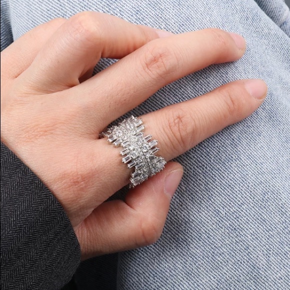 18K white gold plated shiny ring - Picture 2 of 7